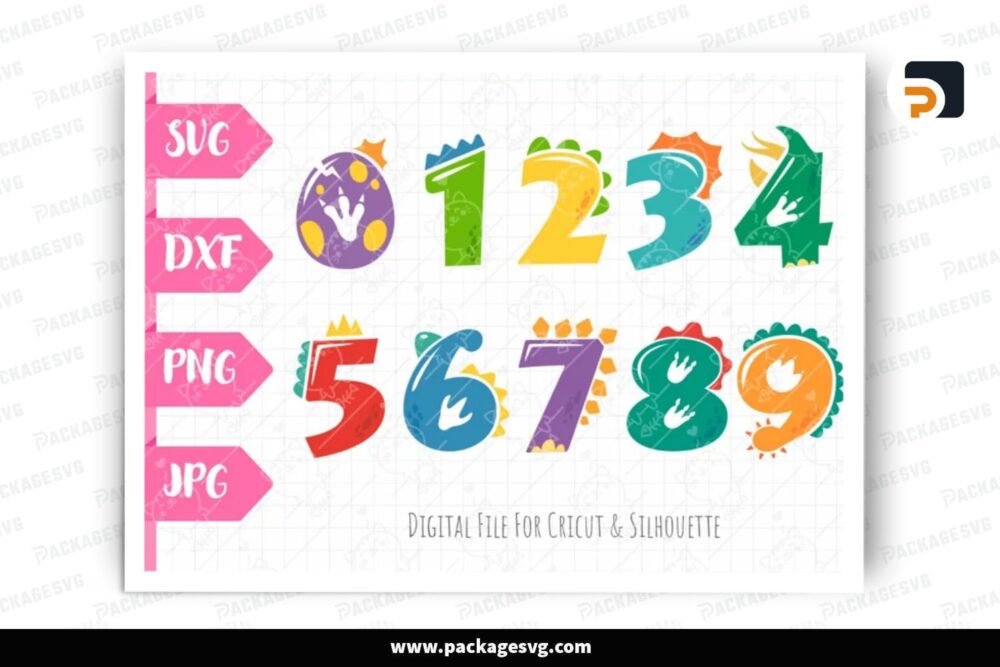Dinosaur Numbers Birthday Ages SVG, Design Cut Files LPPKY7C0