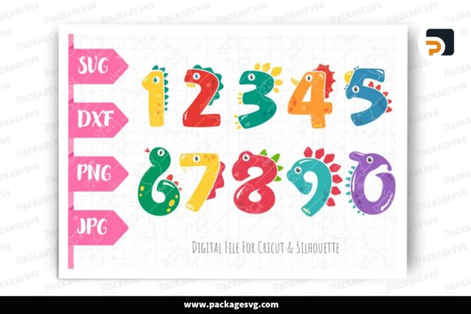 Dinosaur Numbers Layered SVG Bundle, 10 Design Cut Files LPPHGWMW