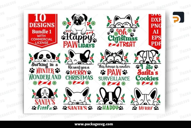 Dog Christmas SVG Bundle, 10 Santa Paw Design Files (2)