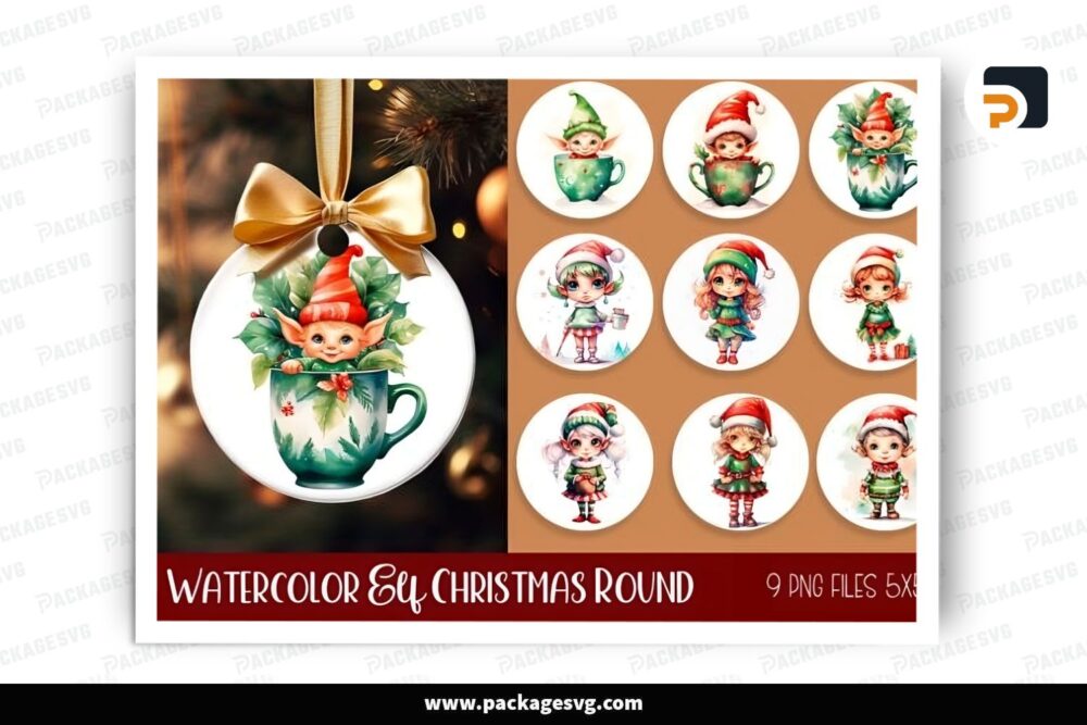 Elf Round Ornament Bundle, 9 Christmas PNG Sublimation Designs LQ1TT6D6 (1)