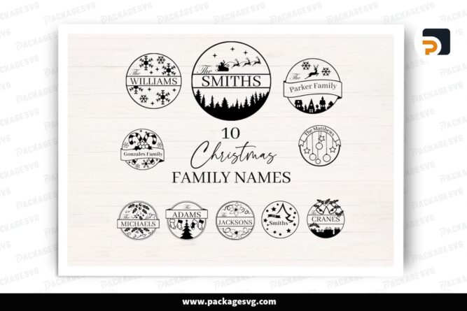 Family Name Ornament SVG Bundle, 10 Christmas Design Files (2)