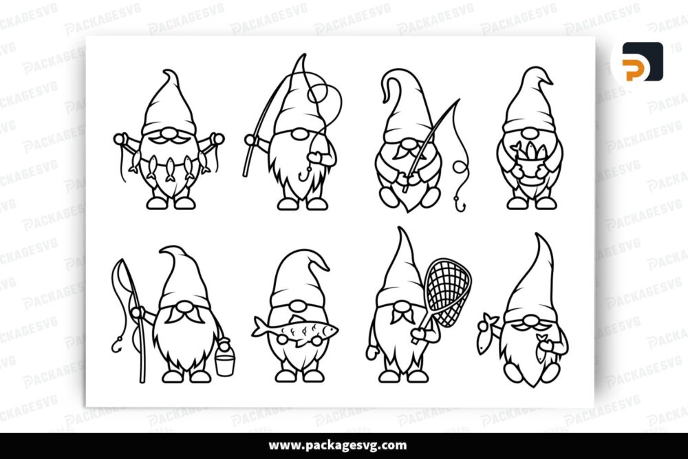 Fishing Gnome Bundle, 8 SVG Paper Cut File (2)