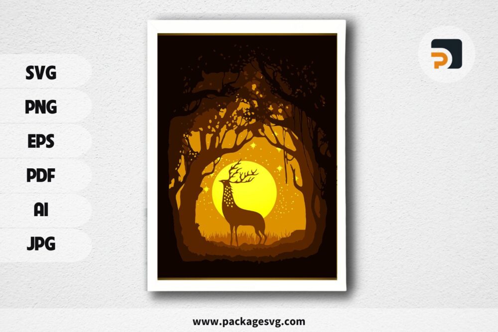 Forest Tree Deer Lightbox, Christmas SVG Paper Cut File LQ09K3XS (1)