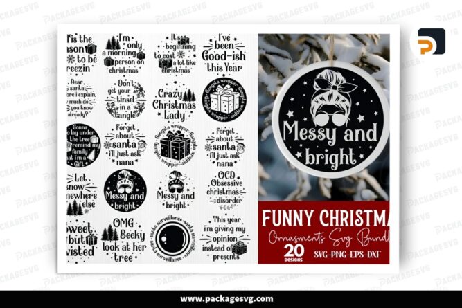 Funny Christmas Round Ornament SVG Bundle, 20 Design Files LQBR6SCW (2)
