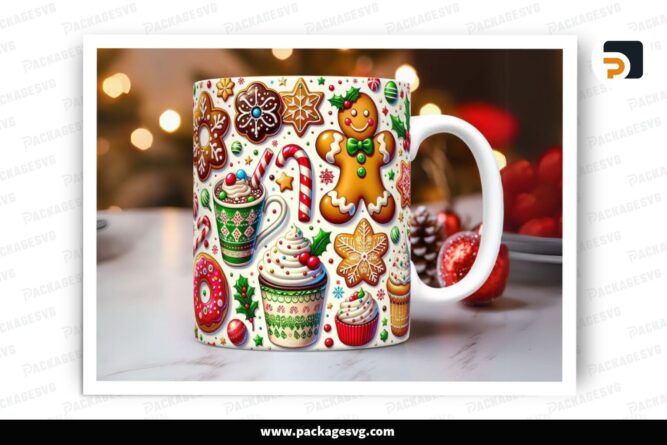 Gingerbread Christmas Sublimation Design, 11oz 15oz Skinny Mug Wrap (2)