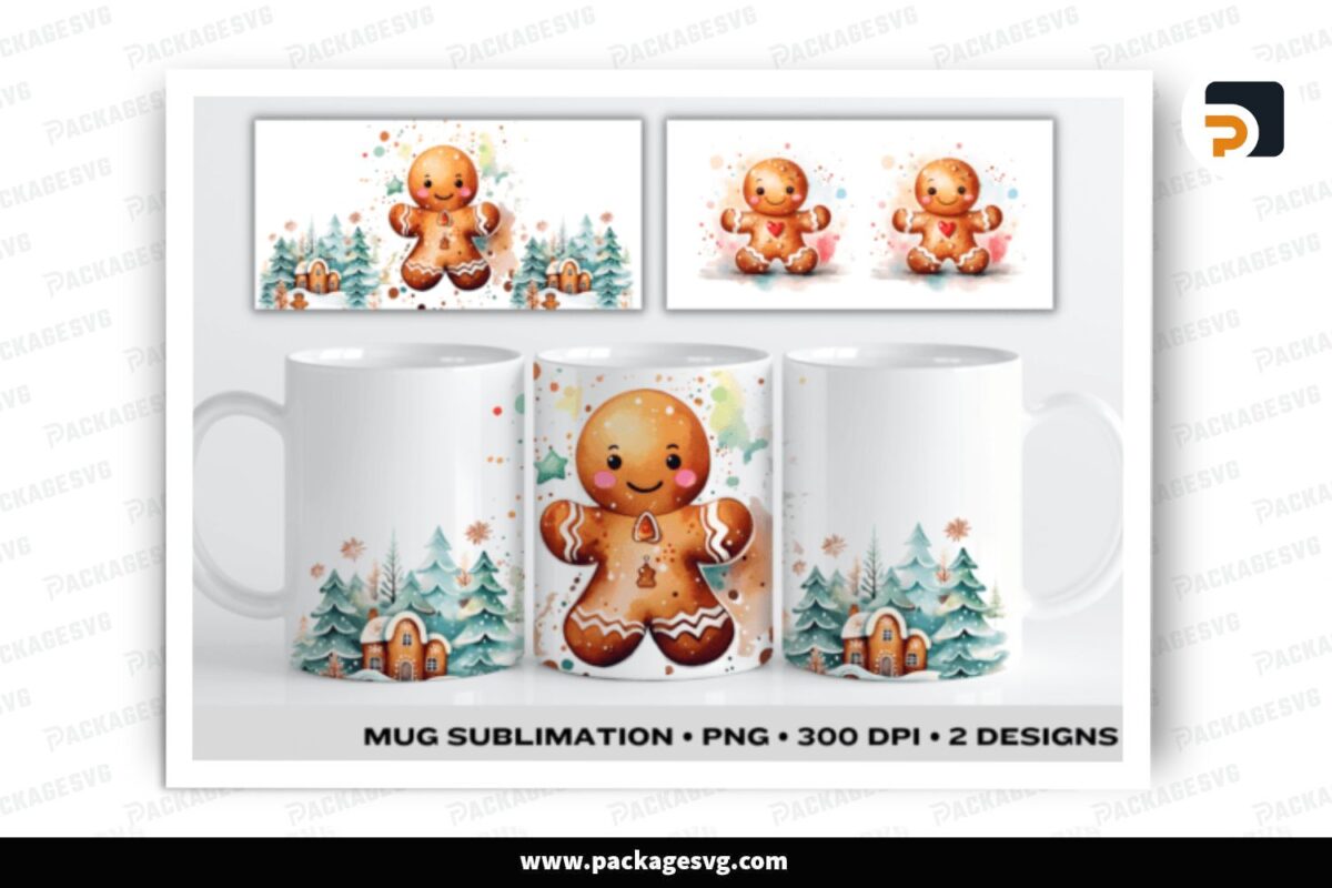Gingerbread Man Sublimation Design, Mug Wrap Free Download