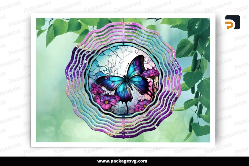 Glitter Butterfly Wind Spinner PNG, Sublimation Design (1)