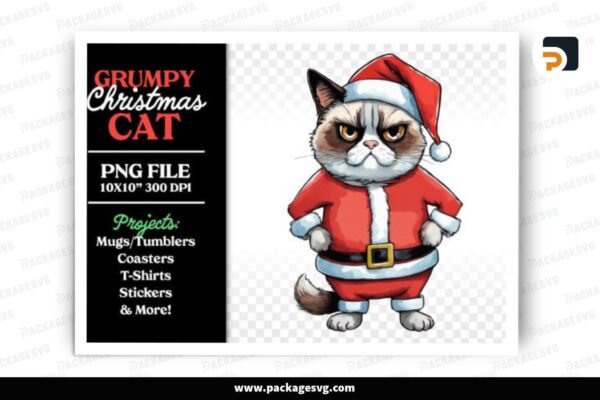 Grumpy Santa Cat, Christmas PNG Sublimation Design Free Download
