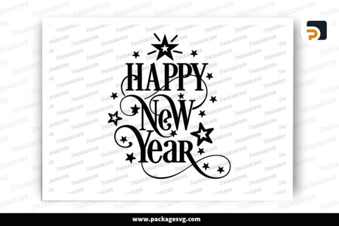 Happy New Year Text, SVG Paper Cut File (1)