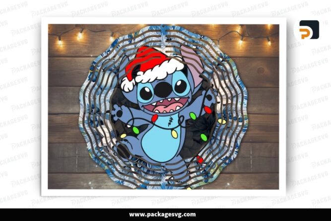 Happy Stitch Santa Hat Wind Spinner PNG, Christmas Sublimation Design (2)