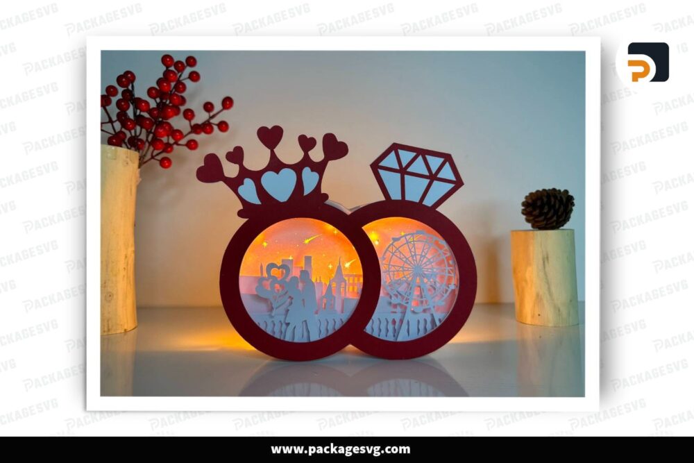 Kissing Couple Rings Lantern, Valentine SVG Paper Cut File (2)