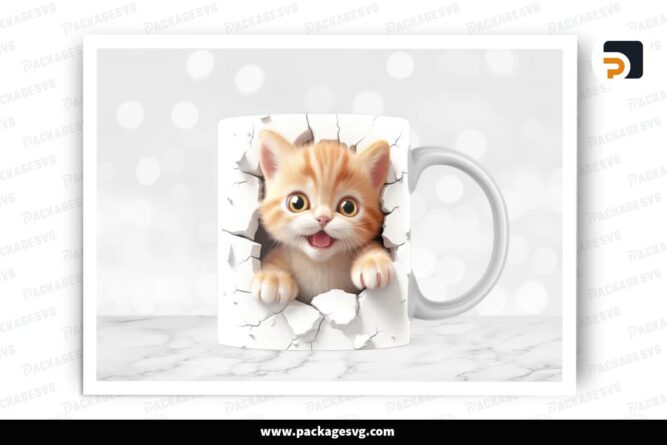 Kitten In The Wall Sublimation Design, 11oz 15oz Skinny Mug Wrap (2)