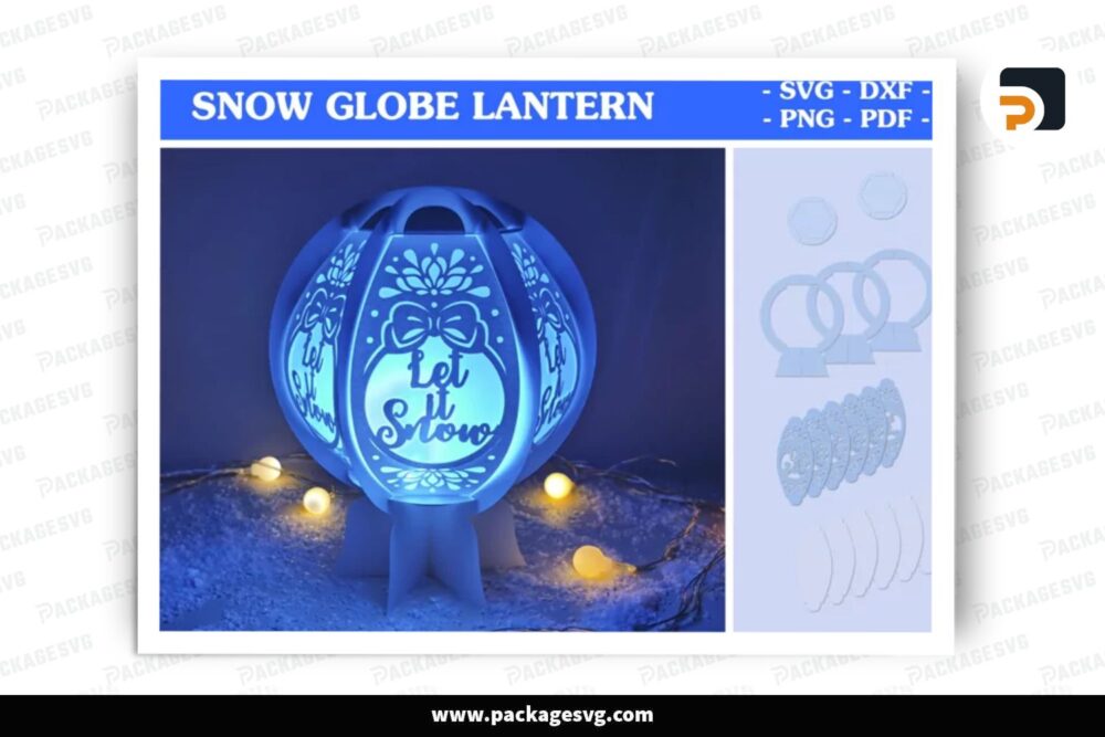 Let It Snow Globe Lantern, Christmas SVG Paper Cut File (1)