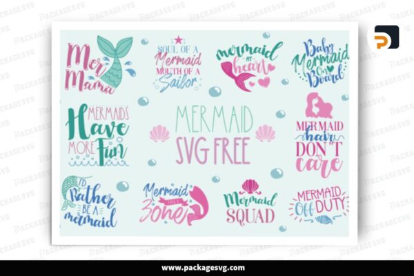 Mermaid SVG Bundle, 10 Designs Free Download