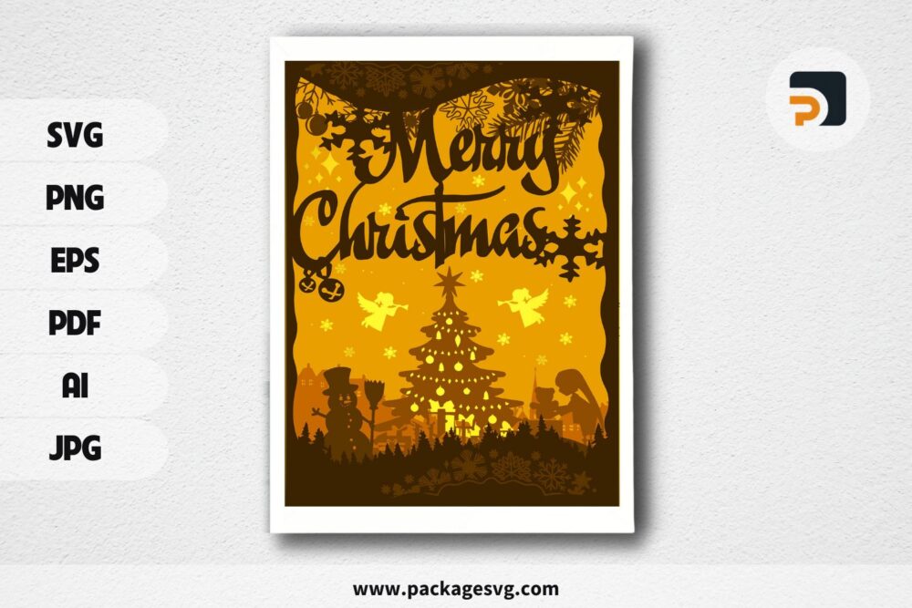 Merry Christmas Tree Lightbox, Xmas SVG Paper Cut File (2)