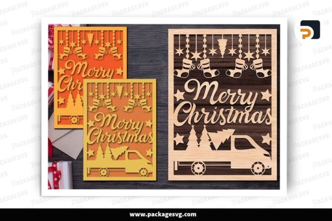 Merry Christmas Truck Card, Xmas SVG Paper Cut File LQ09JNBC (2)