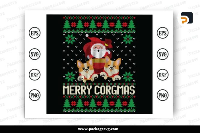 Merry Corgmas Ugly Christmas Sweater SVG, Design Cut File LPPEE6KM
