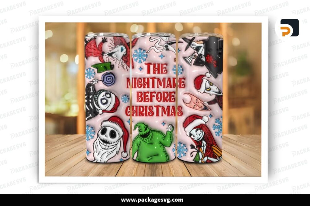 Nightmare Before Christmas Sublimation Design, Cartoon 20oz Skinny Tumbler Wrap (2)