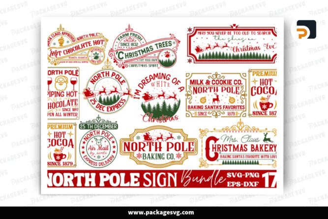North Pole Sign SVG Bundle, 17 Design Files LPNIDP3O (3)