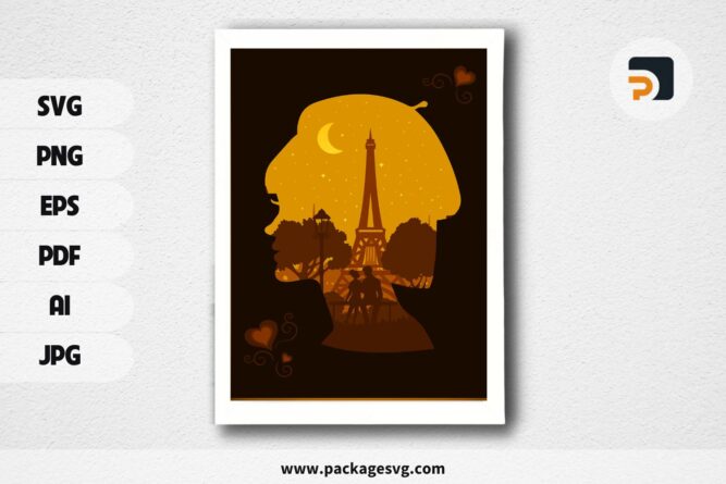 Paris Love Romantic Lightbox, SVG Paper Cut File (1)