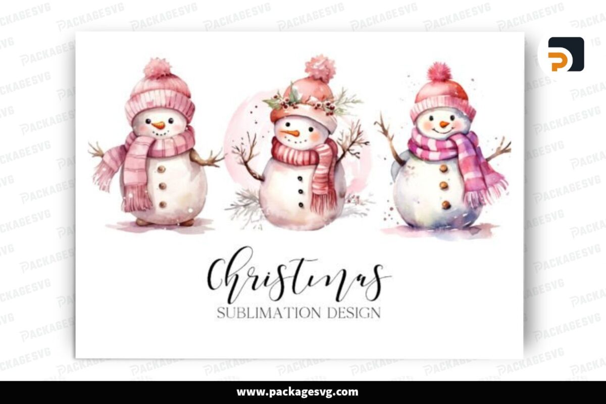 Pink Snowman Christmas PNG Sublimation Design Free Download