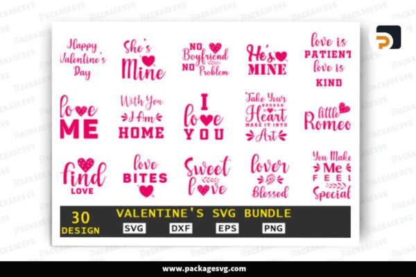 Pink Valentine SVG Bundle, 30 Designs Free Download