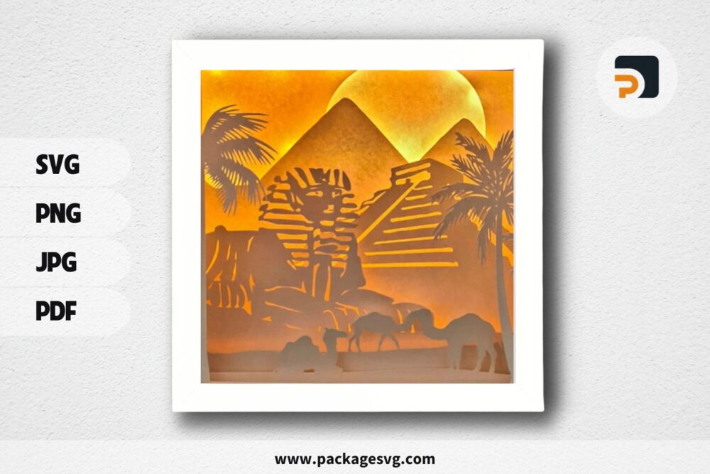 Pyramid Scene Lightbox, Egypt SVG Paper Cut File (1)