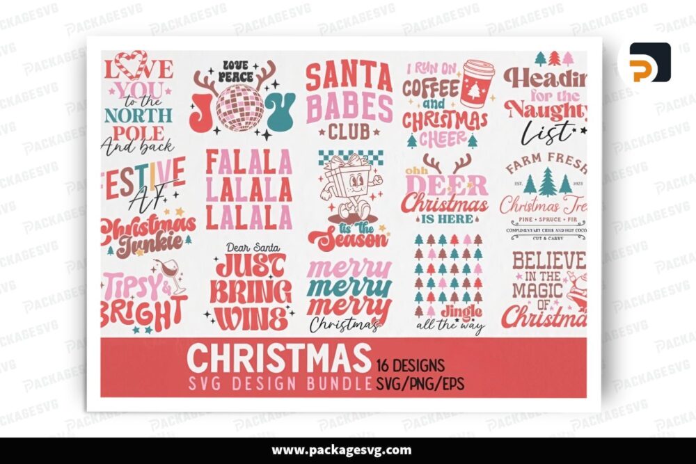 Red Christmas SVG Bundle, 16 Design Files (2)
