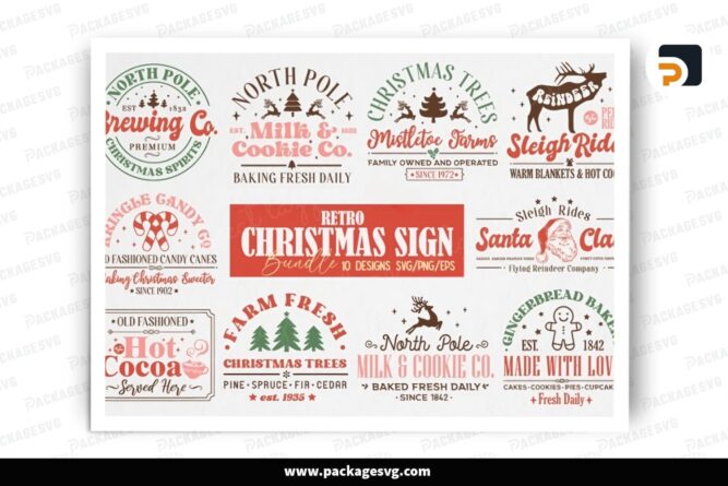 Retro Christmas Sign SVG Bundle, 10 Design Files LQ4OGZAG (2)