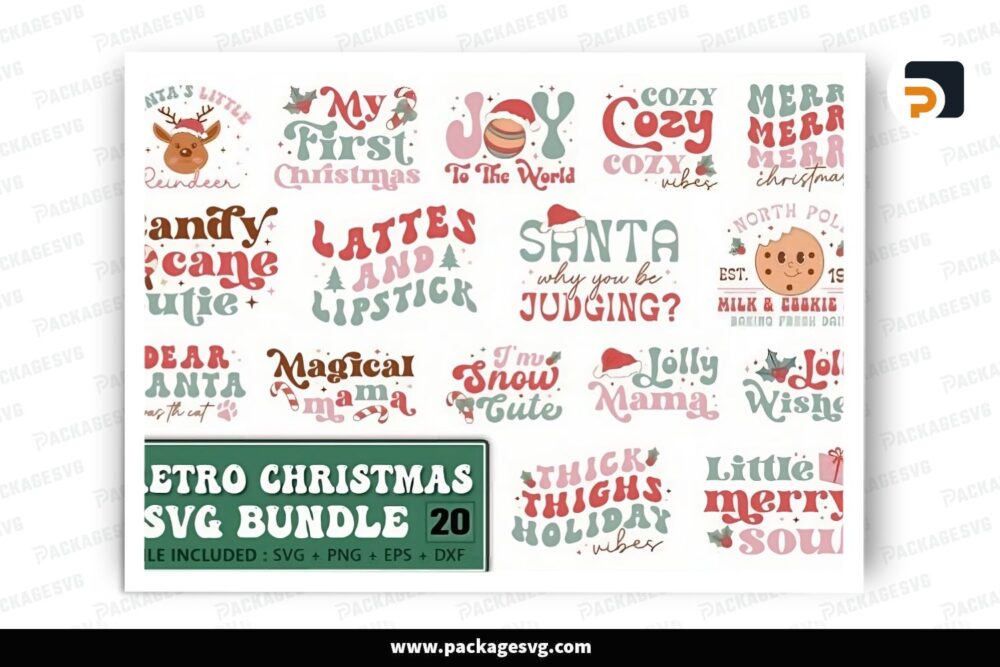 Retro Vintage Christmas SVG Bundle, 20 Design Files (2)