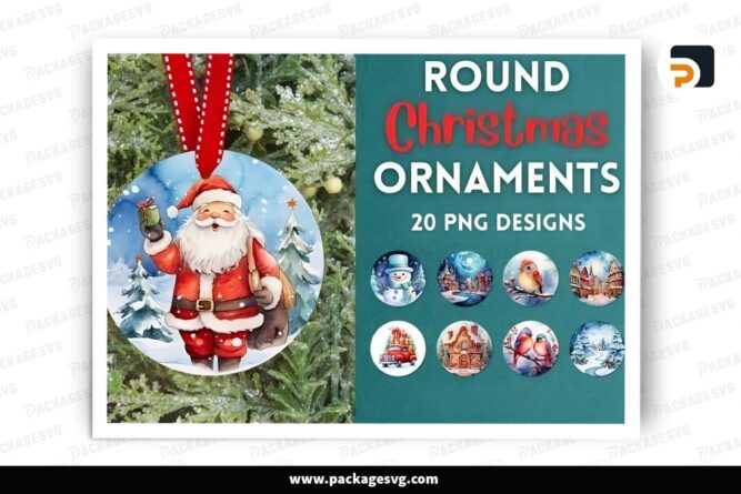 Round Christmas Ornament Bundle, 20 PNG Sublimation Designs LPT6XLHS (4)