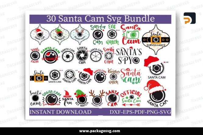 Santa Cam Surveillance SVG Bundle, 30 Design Cut Files LPPCDXRZ
