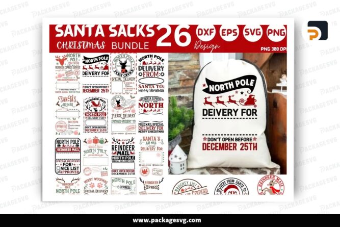 Santa Christmas Sack SVG Bundle, 26 Design Files (1)