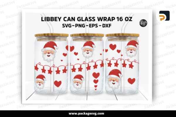 Santa Libbey SVG, Christmas 16oz Glass Can Wrap Free Download