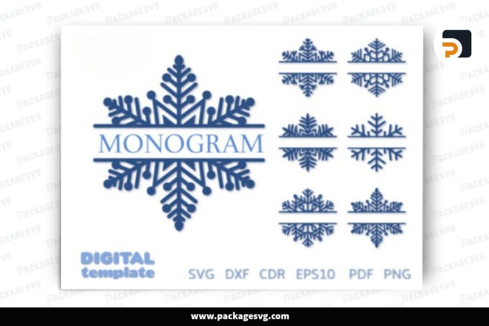 Snowflake Split Monogram SVG Bundle, 6 Design Files (3)