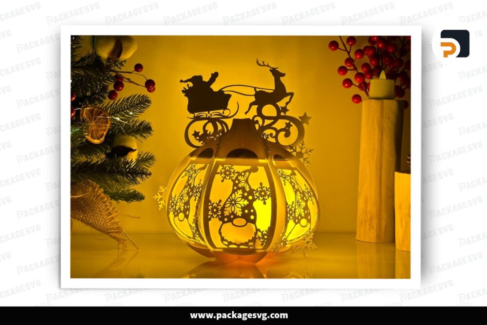 Snowman Gnome Globe Lantern, Christmas SVG Paper Cut File (2)