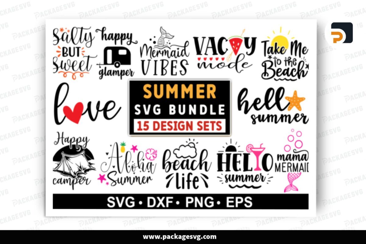 Summer Quotes SVG Bundle, 15 Designs Free Download