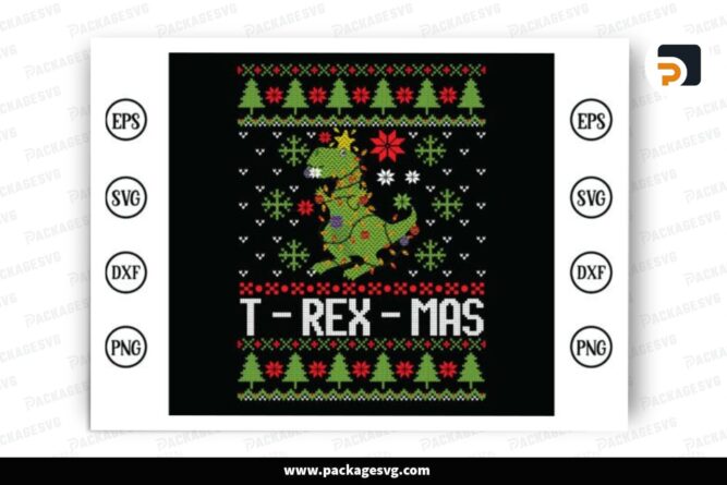 T-REX-MAS Ugly Christmas Sweater SVG, Design Cut File LPPDM8HL