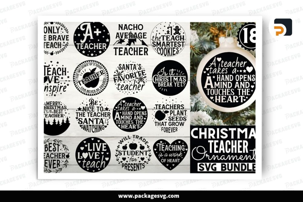 Teacher Christmas Ornament SVG Bundle, 18 Xmas Design Files LPWAASFA (2)