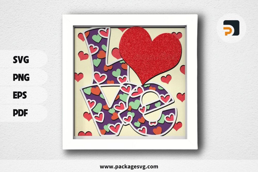 Valentine Love Heart 3D Shadowbox, SVG Paper Cut File (1)
