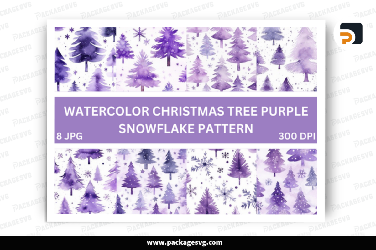 Watercolor Christmas Tree Purple JPG Digital Free Download