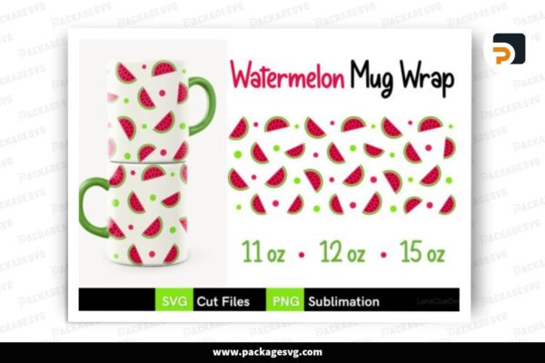 Watermelon SVG Cut Design, 11oz 15oz Skinny Mug Wrap Free Download