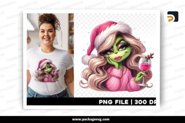 Wine Green Girl, Christmas PNG Sublimation Design Free Download