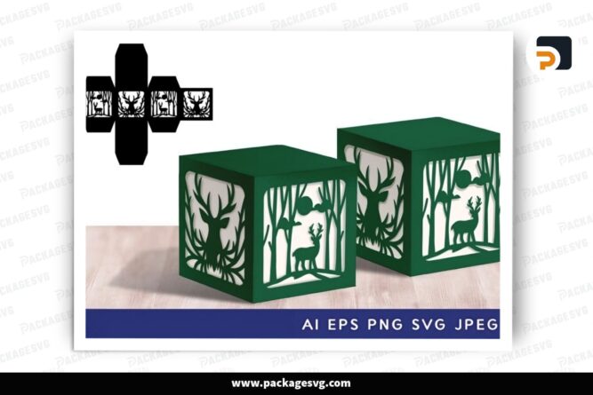 Winter Deer Christmas Box, Xmas SVG Paper Cut File LQAMOMVB (2)