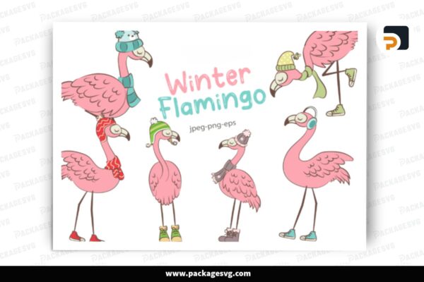 Winter Flamingo Bundle, 6 PNG Sublimation Design Free Download