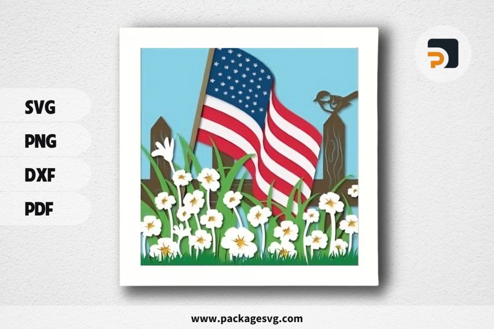 3D American Flag Flower Shadowbox, SVG Paper Cut File LS2OKCCX (1)