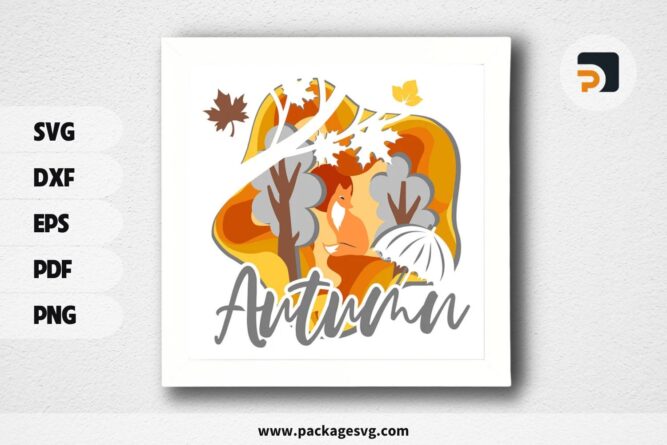 3D Autumn Fox Shadowbox, SVG Paper Cut File (1)