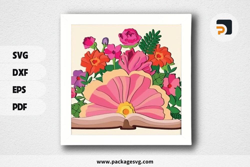 3D Book Flower Shadowbox, Book Day SVG Paper Cut File LR8WBXQX (1)