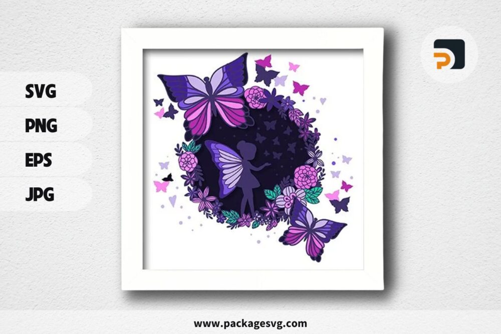 3D Butterflies Flower Shadowbox, SVG Paper Cut File (1)