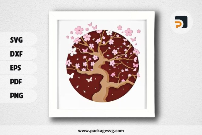 3D Cherry Blossom Shadowbox, SVG Paper Cut File (2)